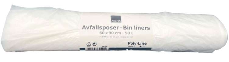 Avfallspose Abena HD 60x90 7my Hvit rl a 50 stk * Krt a 20 rl.