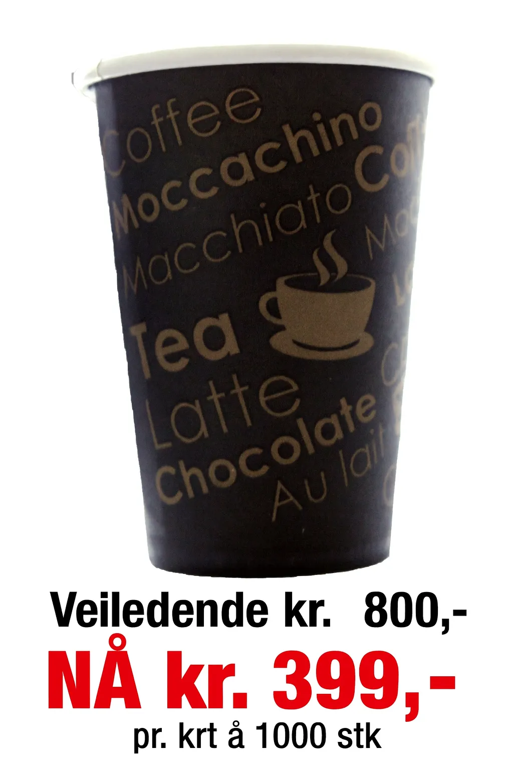 50 % rabatt på pappbeger «COFFEE» 21 cl – Nå kun kr 399,- for 1000 stk!