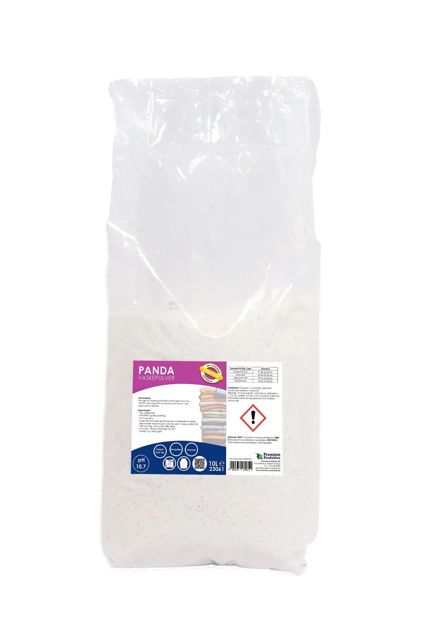 Panda vaskepulver Hvit/Kulørt- Parfymefri * sekk a 10 kg