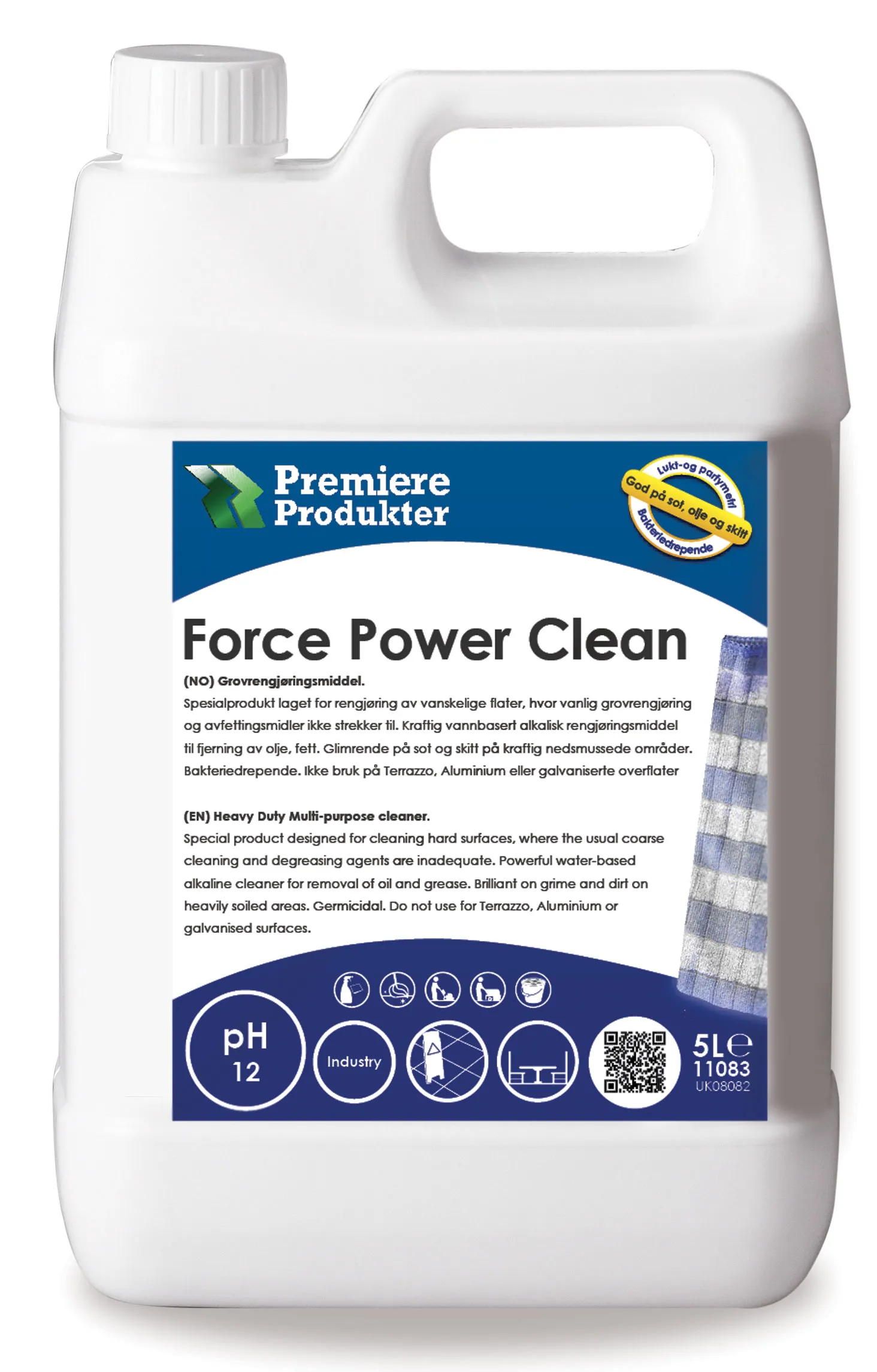 Force Power Clean - Kraftig Anti-bakteriell Alkalisk Rengjøringsmiddel * kn a 5 lt.