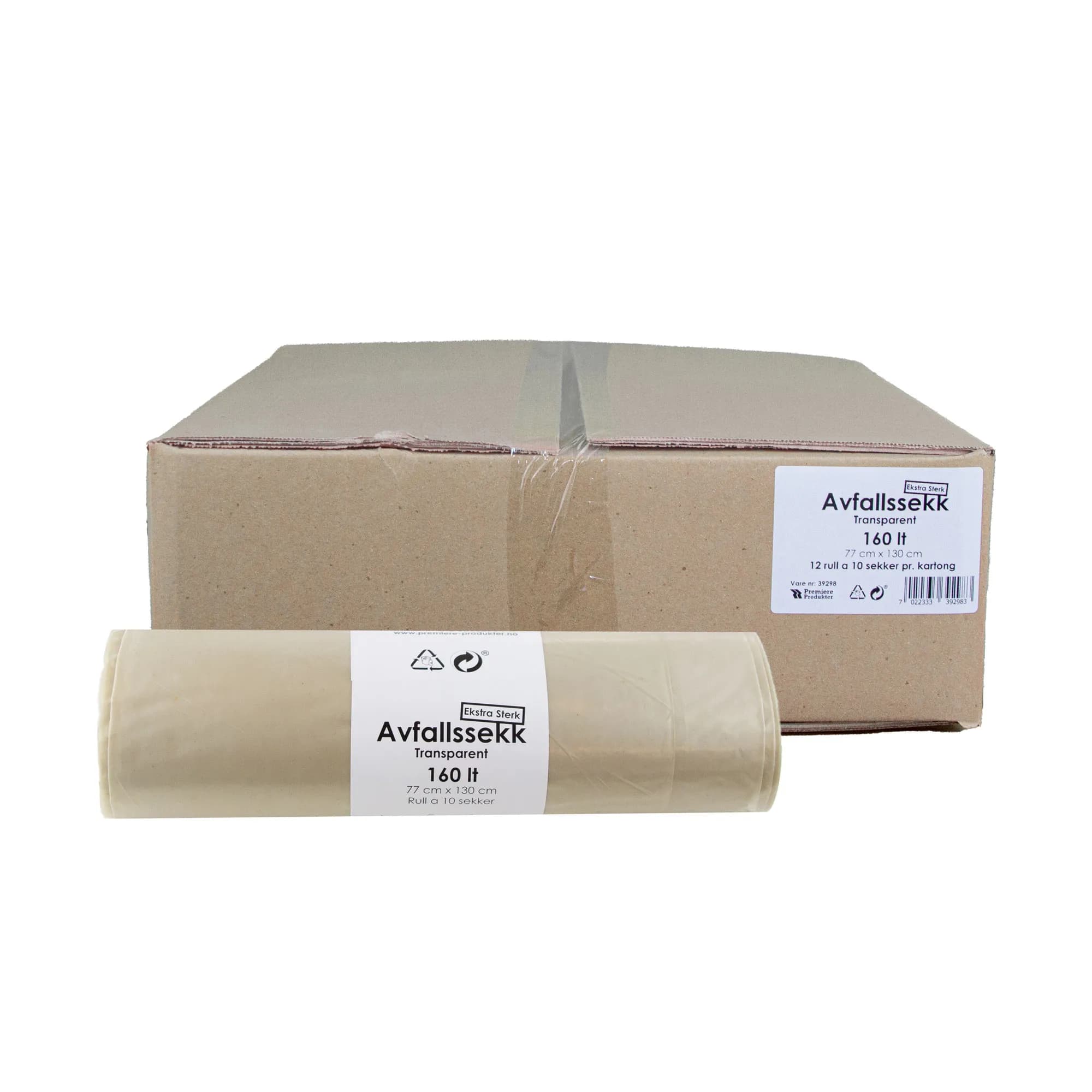 Plastsekk TRANSPARENT 160 lt STERK * Krt a 120 stk